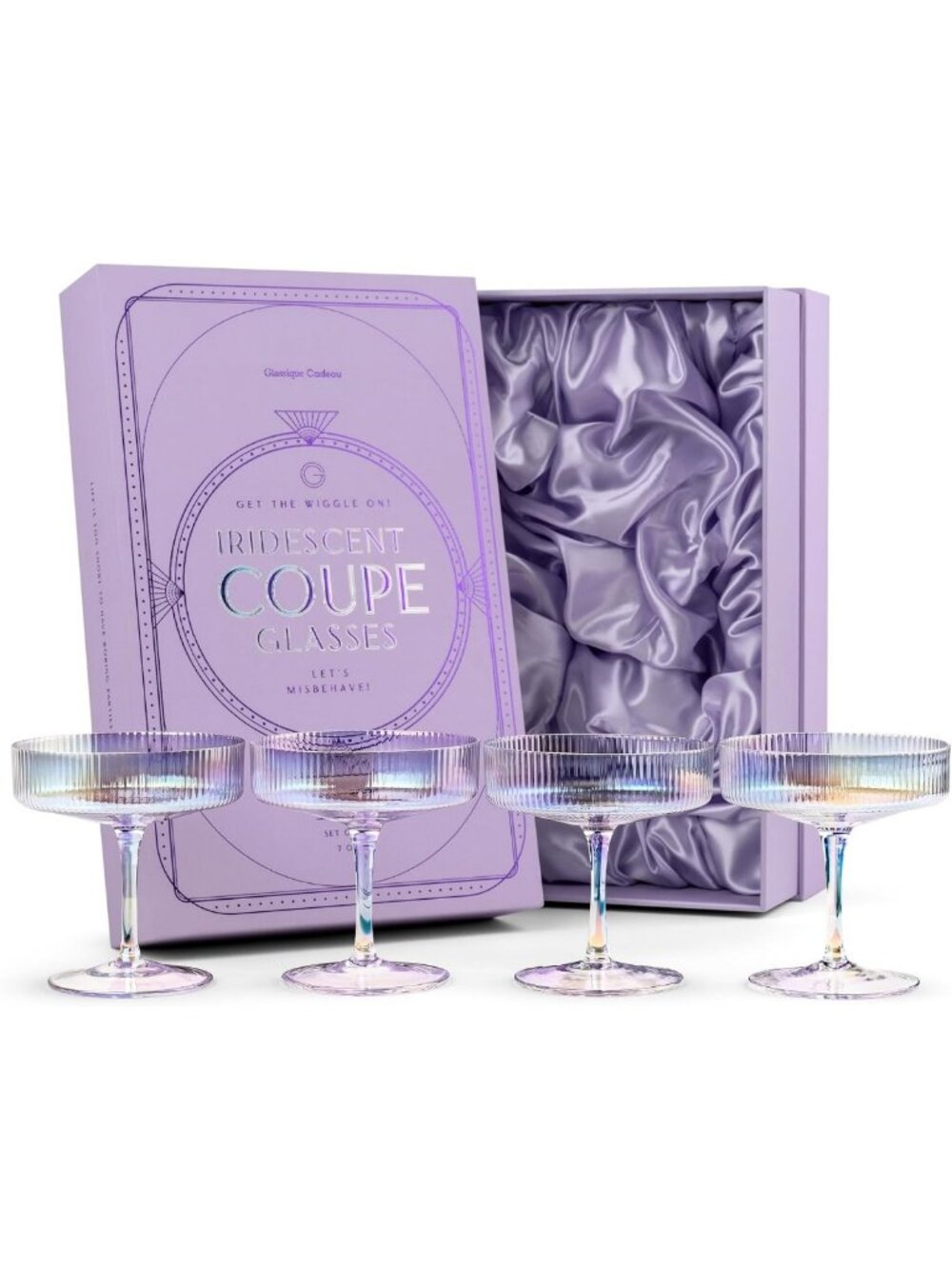 Vintage Art Deco Iridescent Coupe Glasses Set of 4 | Rainbow Cocktail Drinkware